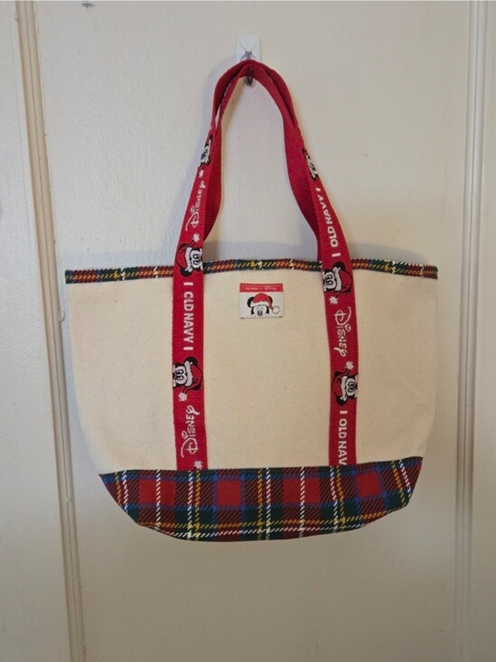 Old Navy Cream Canvas Tote with Red Disney Straps